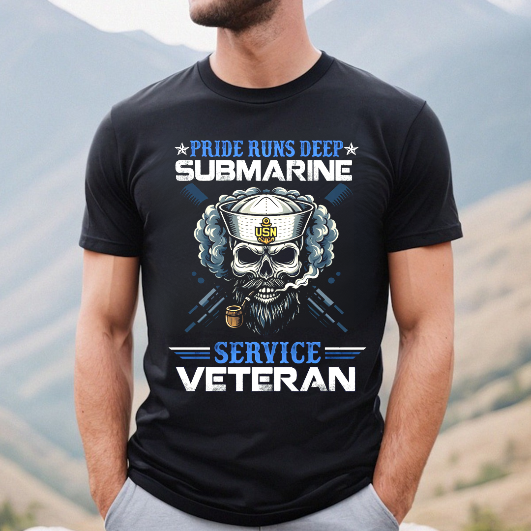 Pride Runs Deep Submarine, Service Veteran T-Shirt, Submarine Skull Design, Gift for Veterans Day
