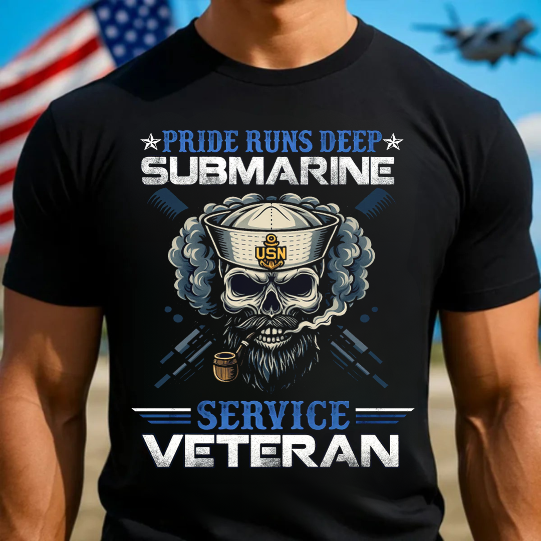 Pride Runs Deep Submarine, Service Veteran T-Shirt, Submarine Skull Design, Gift for Veterans Day