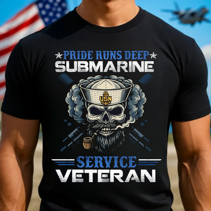 Pride Runs Deep Submarine, Service Veteran T-Shirt, Submarine Skull Design, Gift for Veterans Day