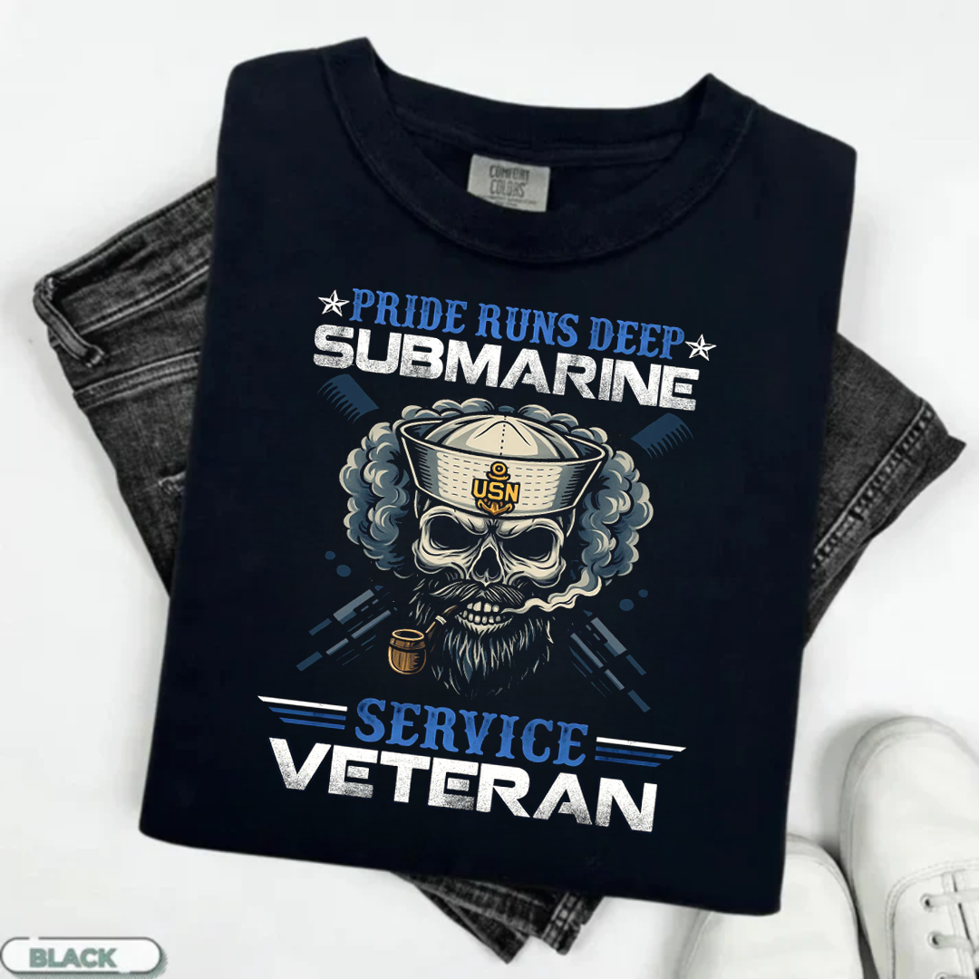 Pride Runs Deep Submarine, Service Veteran T-Shirt, Submarine Skull Design, Gift for Veterans Day