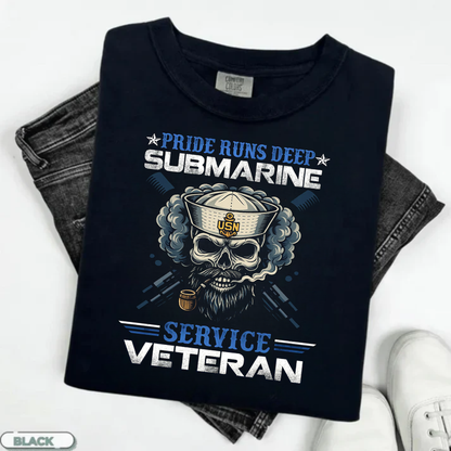 Pride Runs Deep Submarine, Service Veteran T-Shirt, Submarine Skull Design, Gift for Veterans Day