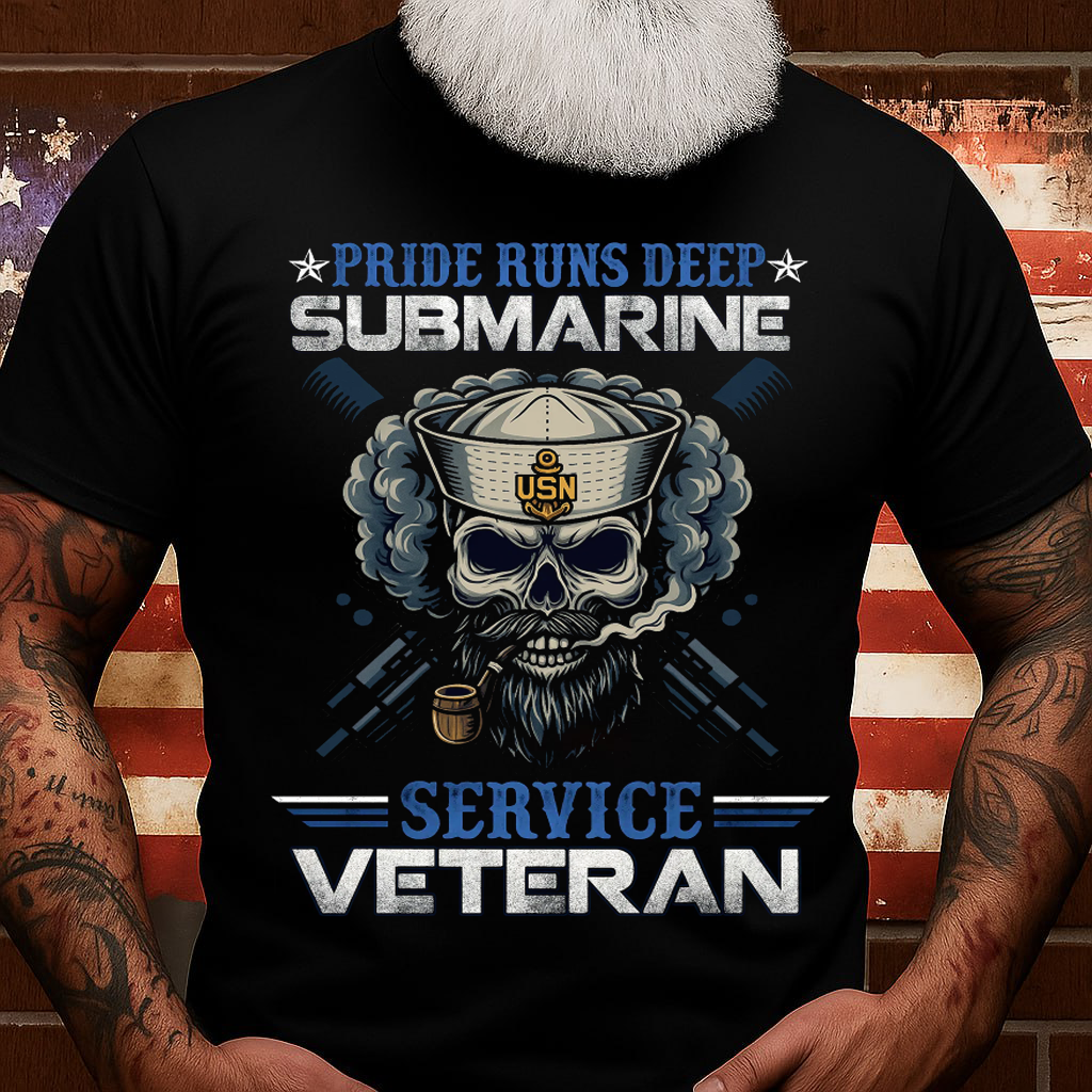 Pride Runs Deep Submarine, Service Veteran T-Shirt, Submarine Skull Design, Gift for Veterans Day