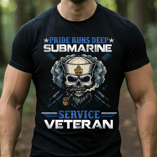 Pride Runs Deep Submarine, Service Veteran T-Shirt, Submarine Skull Design, Gift for Veterans Day