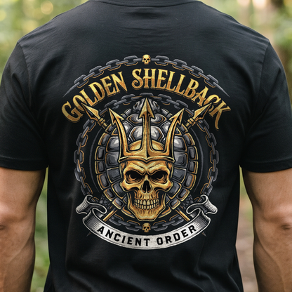 "Golden Shellback - Ancient Order" T-Shirt – Navy Tradition Skull Anchor Gift for Veterans Day