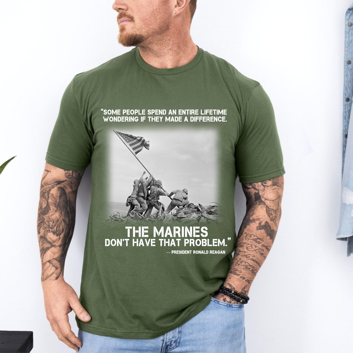 "Some People Spend A Lifetime" – USMC Marines with Iwo Jima Flag Raising T-Shirt, Ronald Reagan Quote Veteran Tee