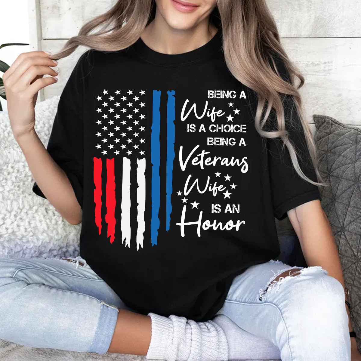 Being a Veterans Wife is an Honor T-Shirt – Patriotic American Flag Military Spouse Tee