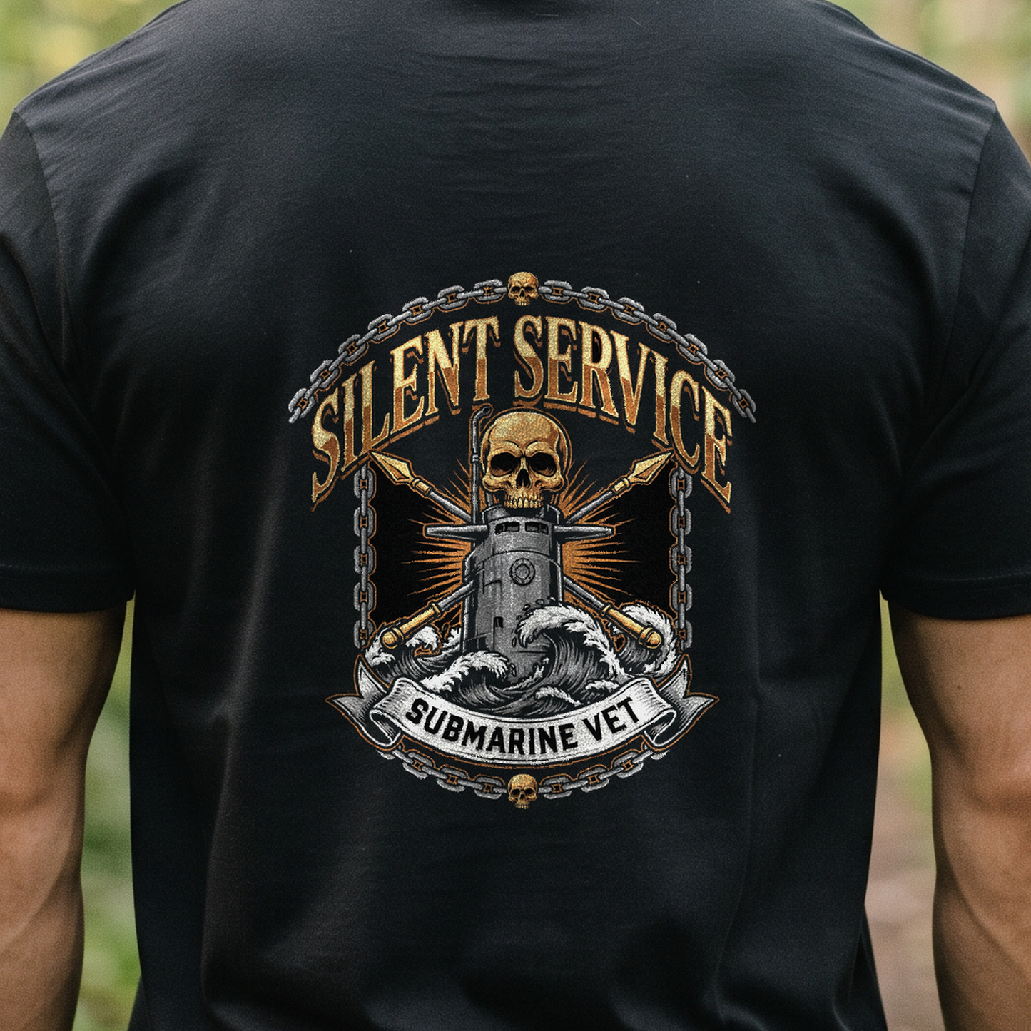 "Silent Service - Submarine Vet" T-Shirt – Navy Tradition Skull Anchor Gift for Veterans Day