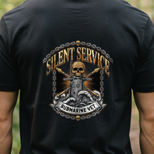 "Silent Service - Submarine Vet" T-Shirt – Navy Tradition Skull Anchor Gift for Veterans Day
