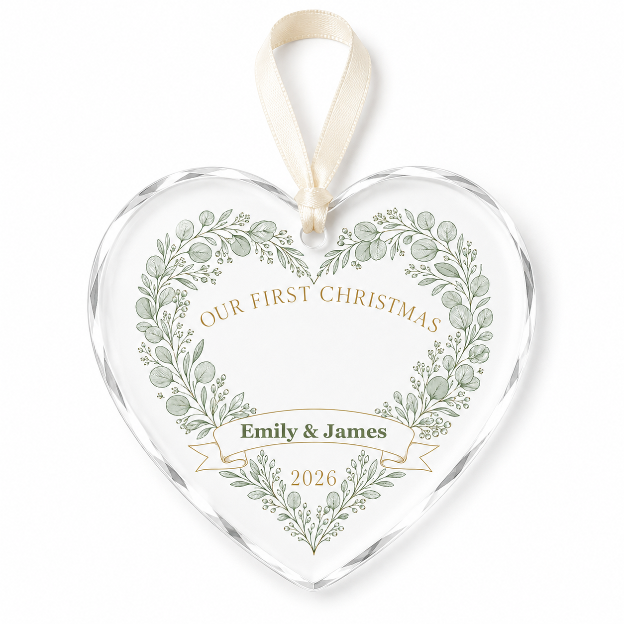 heart monogram wreath glass ornament mockup