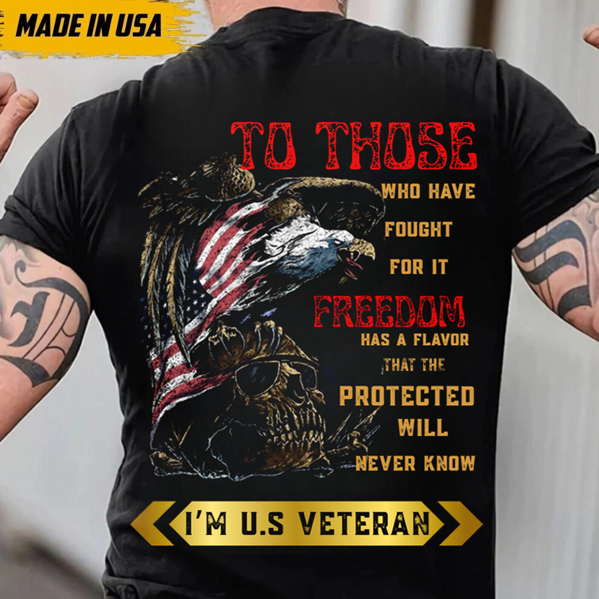 US Veteran Shirt – Freedom Has a Flavor Bold Quote Tee, Patriotic Eagle Skull Design, Military Pride Gift for Veterans