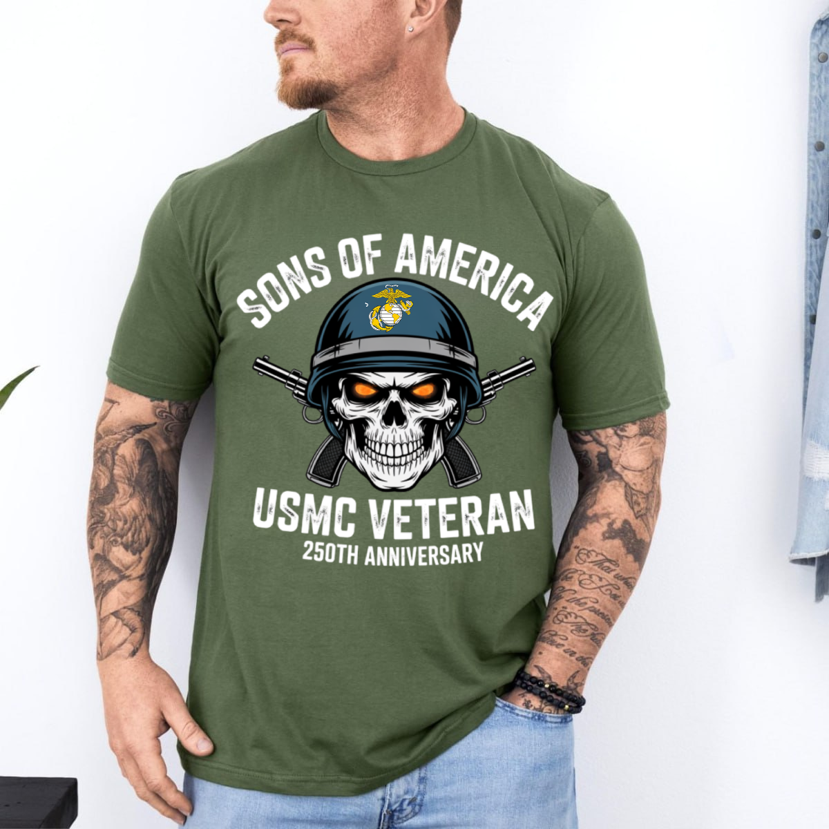 Sons of America Marine Corps Skull Unisex T-Shirt, Patriotic Veteran USMC Gift