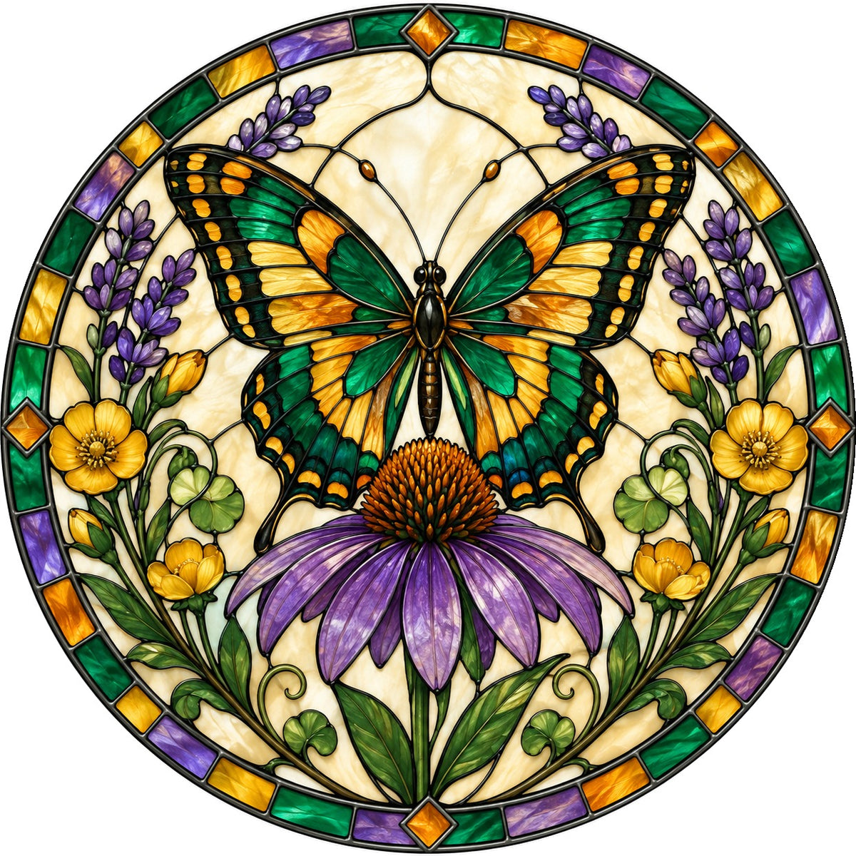 Swallowtail Butterfly and Coneflower Suncatcher Ornament Window Decor