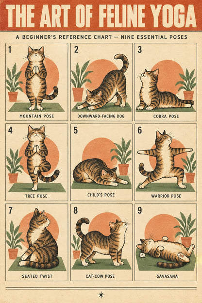 The Art of Feline Yoga Poster, Cat Stretch Routine Chart