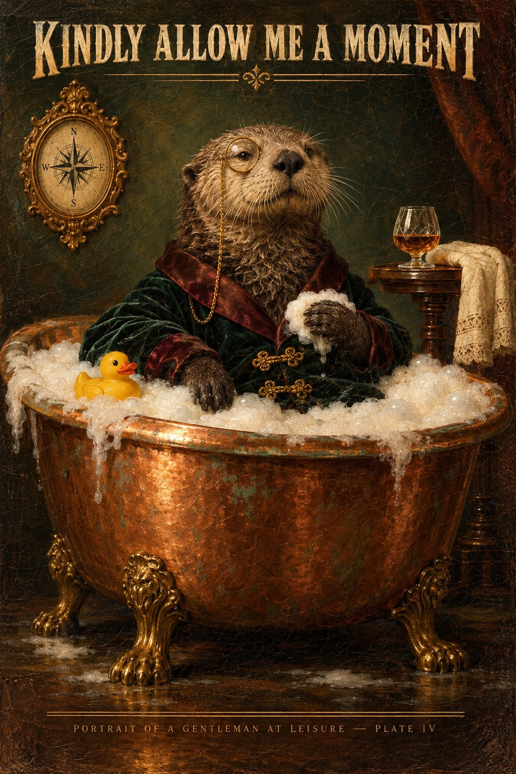 Victorian Bath Otter Funny Oil Painting Bathroom Art Poster