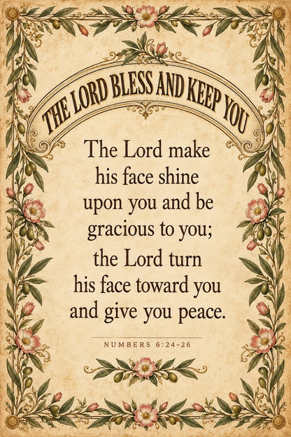 Aaronic Blessing Scripture Poster, Minimalist Christian Art Print