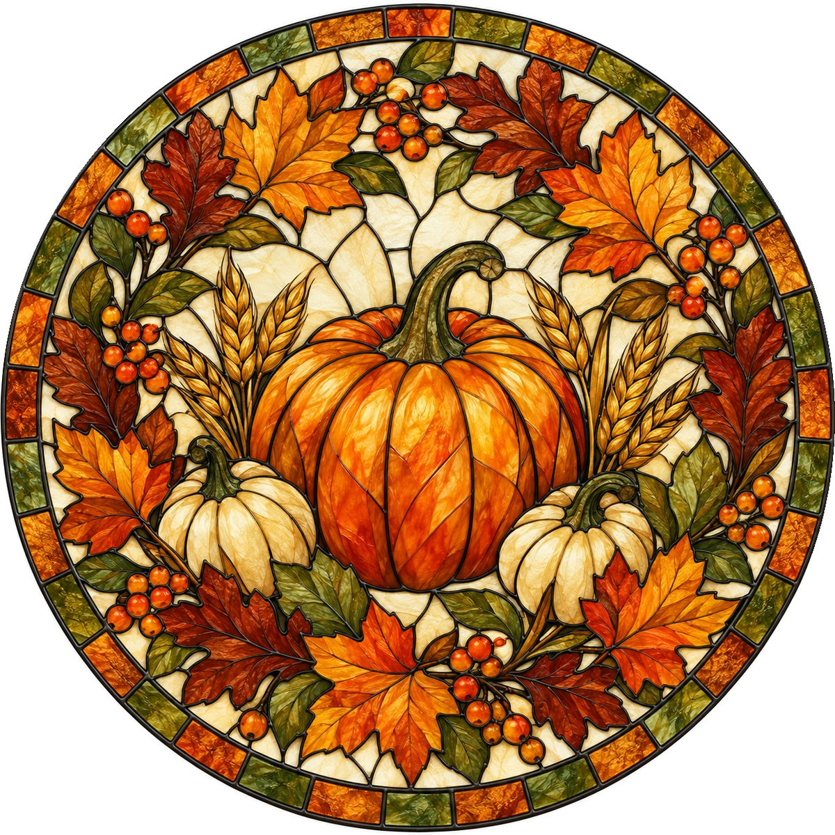 Autumn Heirloom Harvest Glass Suncatcher Window Hanging Ornament