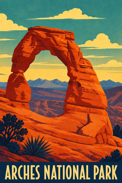 Arches National Park Poster, Vintage Desert Travel Wall Art