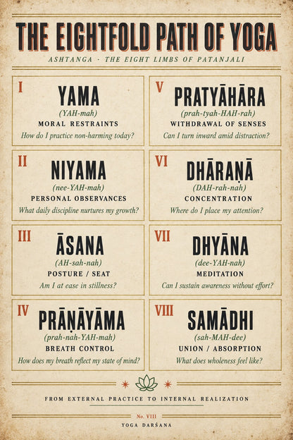Eightfold Path of Yoga Philosophy Reference Chart Art Poster
