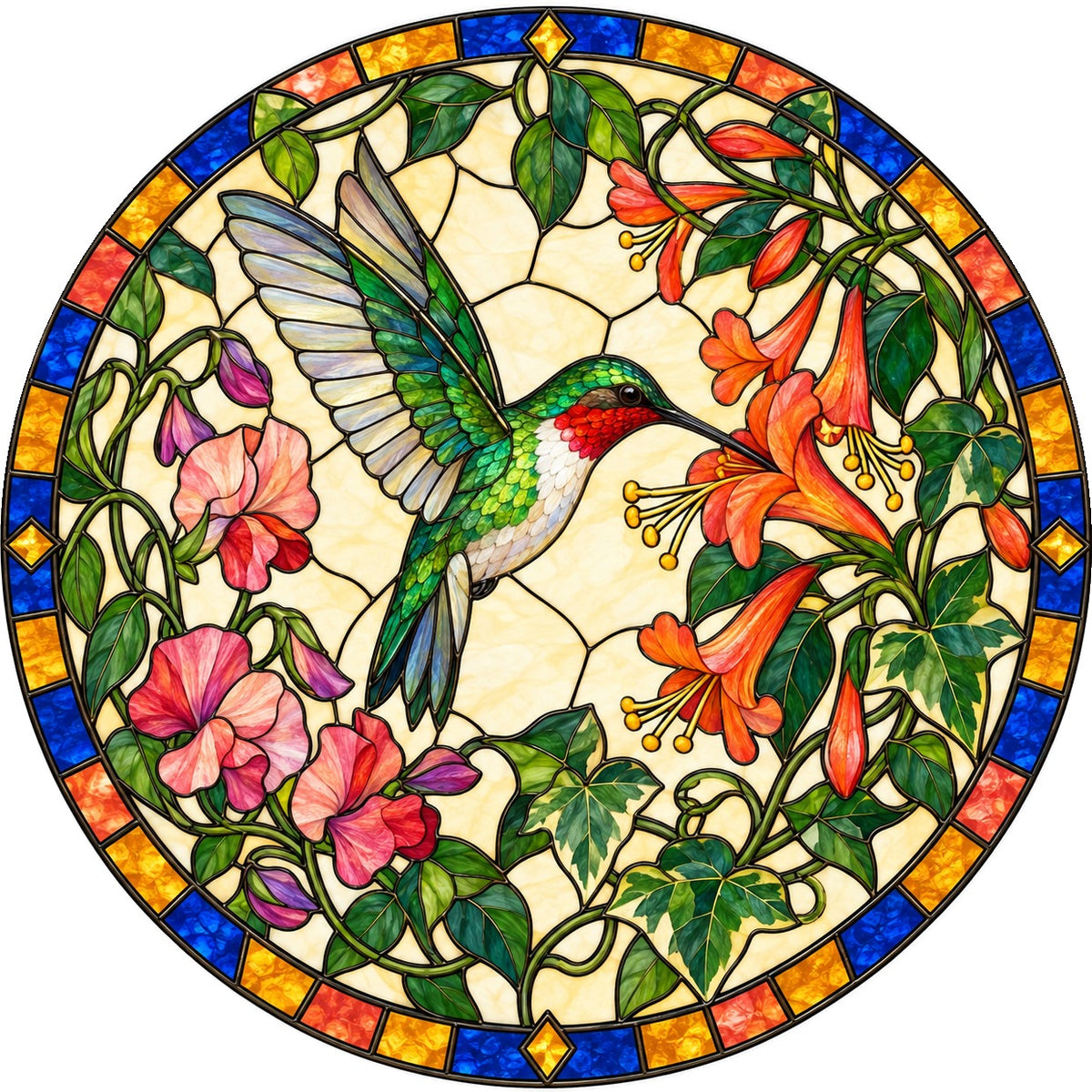 Ruby Nectar Glow Hummingbird Suncatcher Window Hanging Ornament