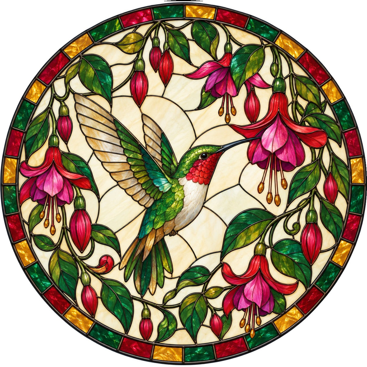 Ruby Nectar Symphony Suncatcher, Hummingbird Glass Window Ornament