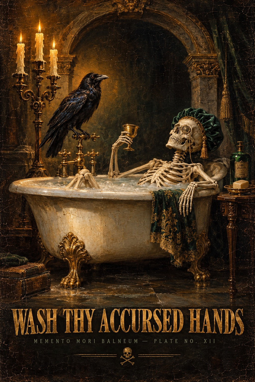 Accursed Hands Gothic Skeleton Bath Poster, Dark Academia Wall Decor