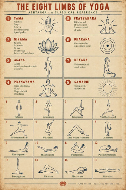 Eight Limbs of Classical Yoga Reference Chart Poster