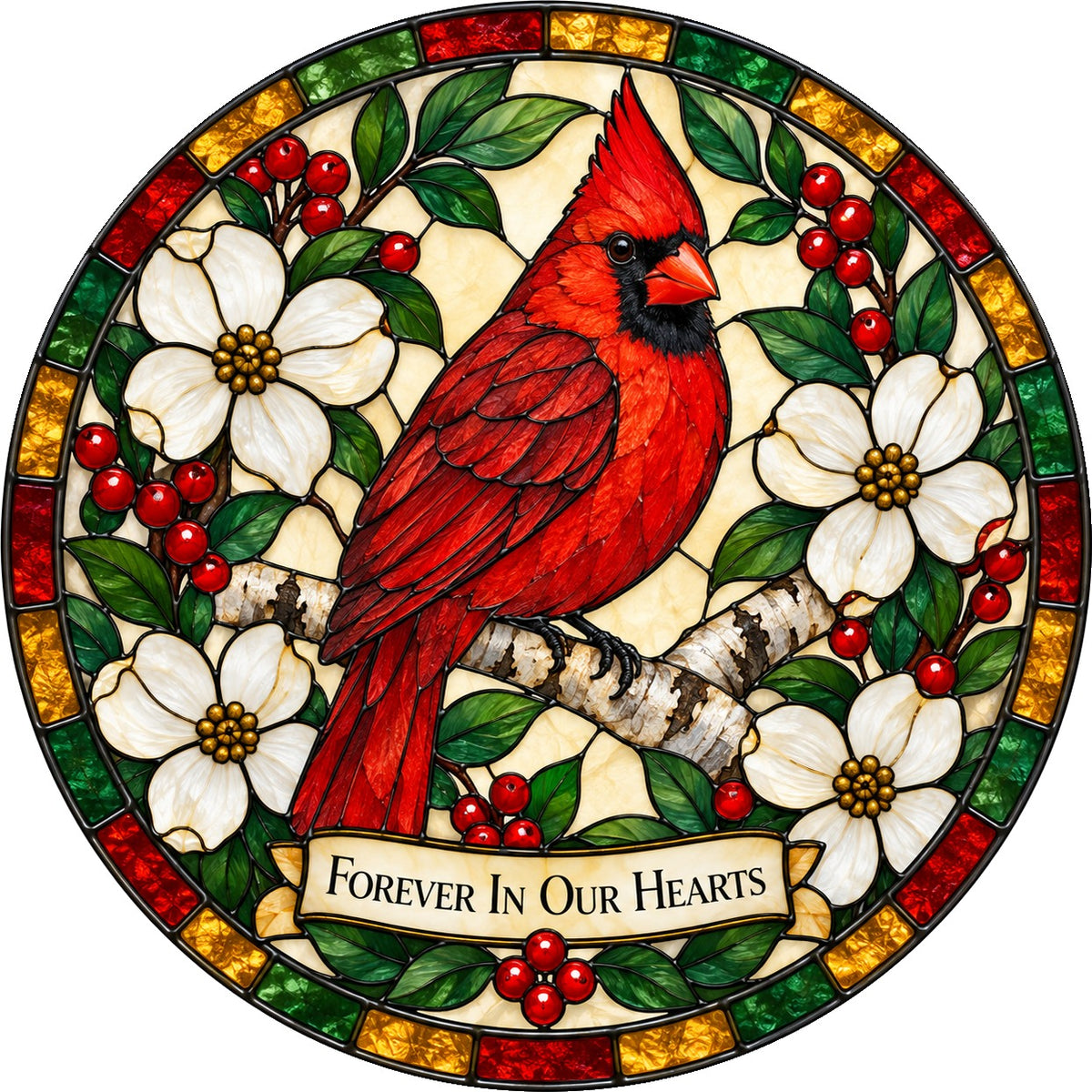 Cardinal Whispers Memorial Suncatcher Glass Window Ornament