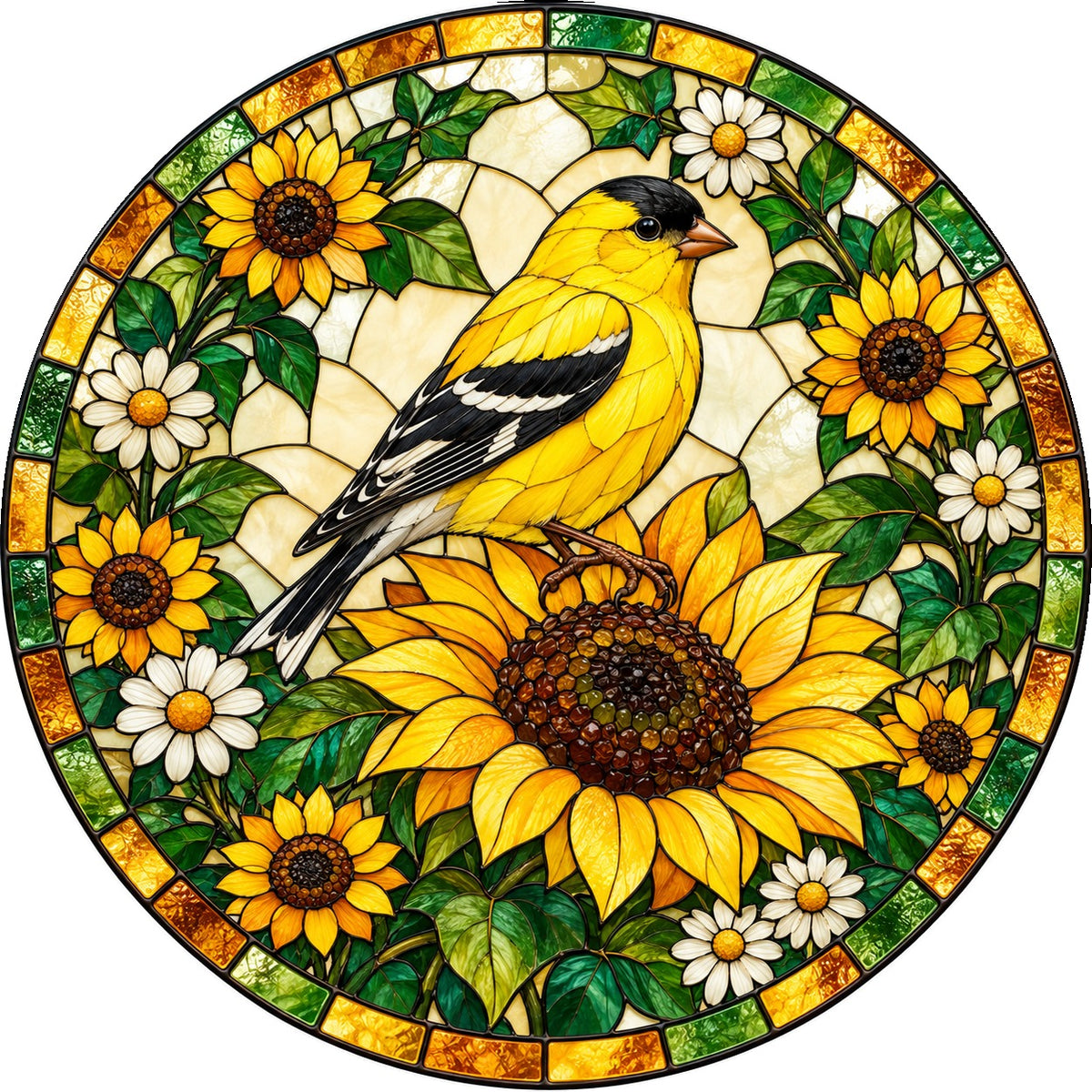 Sunflower Goldfinch Stained Glass Suncatcher Window Hanging Ornament