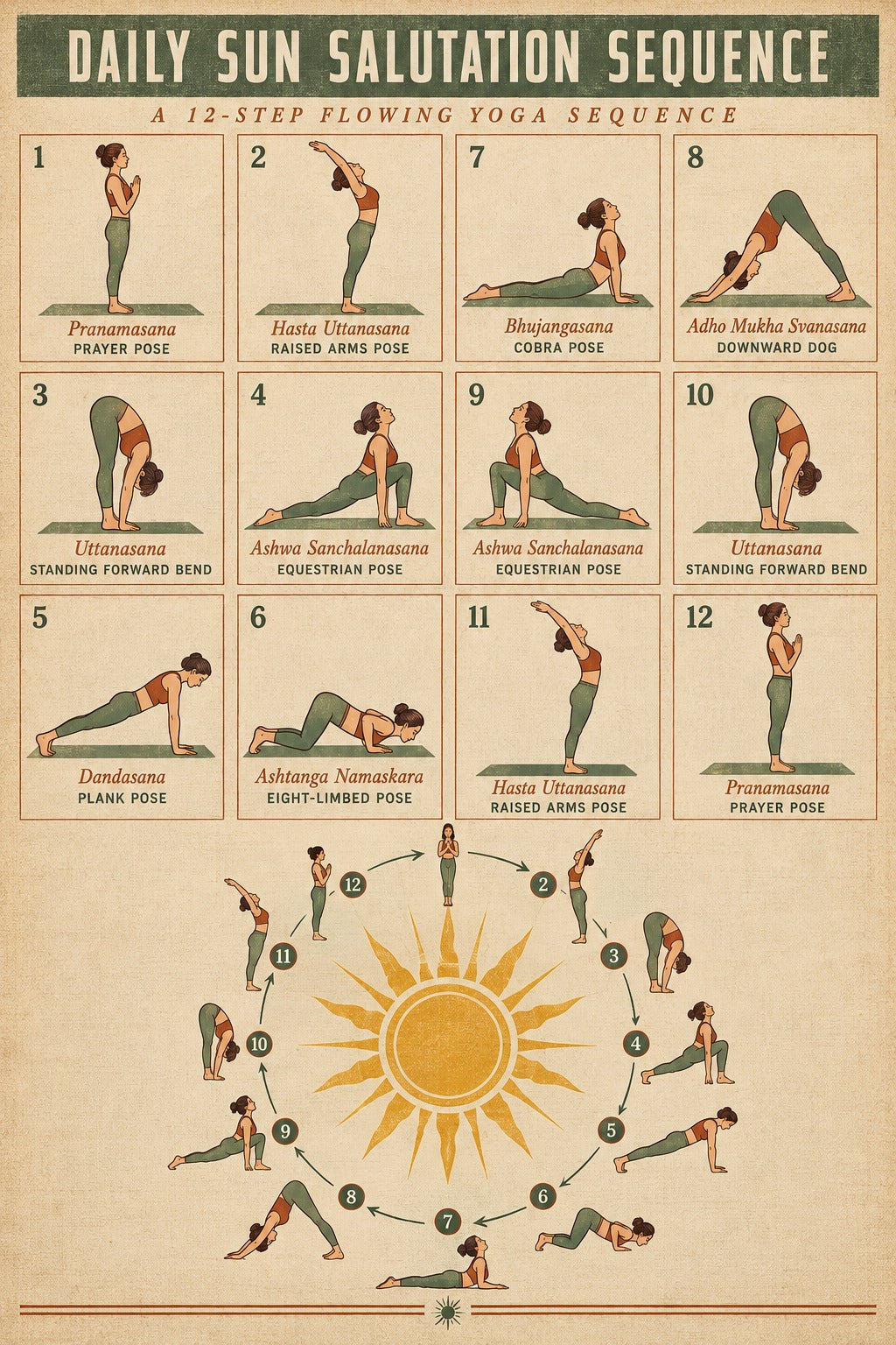 Sun Salutation Yoga Sequence Poster, Minimalist Wellness Wall Art