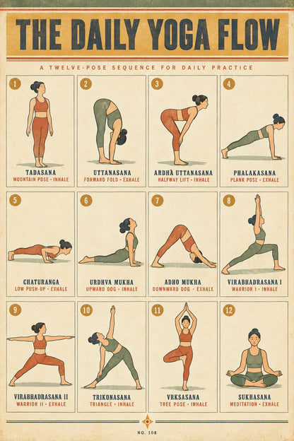 The Daily Yoga Flow Sequences Chart Poster, Home Studio Decor
