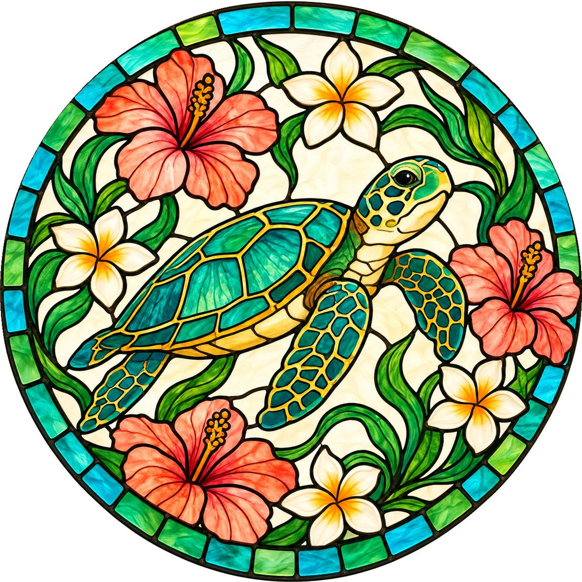 Gliding Sea Turtle Stained Glass Style Suncatcher Window Hanging