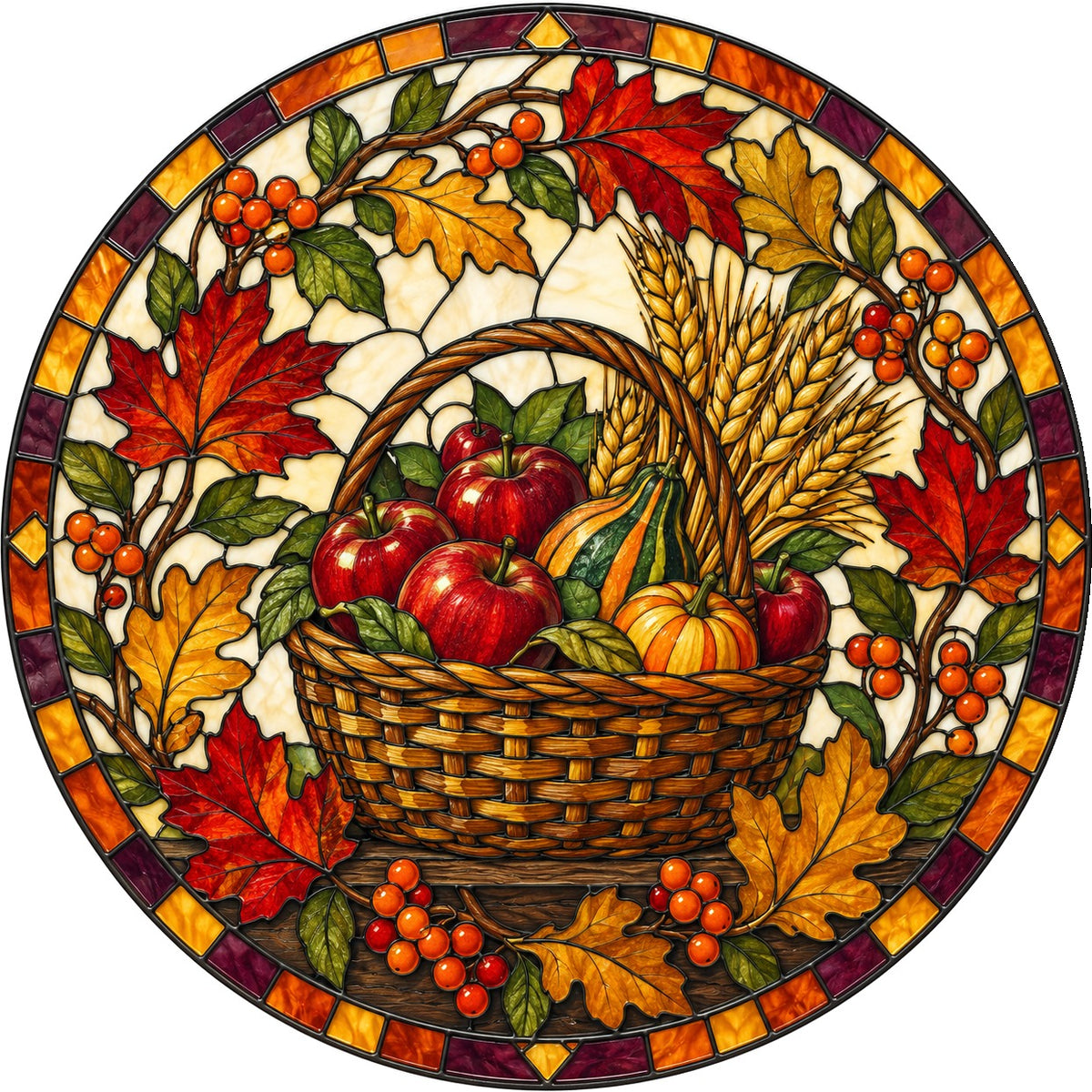 Bountiful Harvest Basket Suncatcher Ornament for Fall Decor
