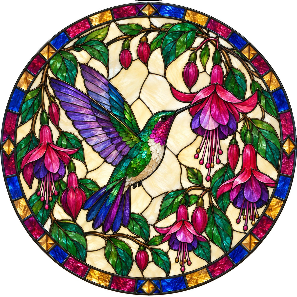 Jewel Fuchsia Hummingbird Glass Suncatcher Window Ornament