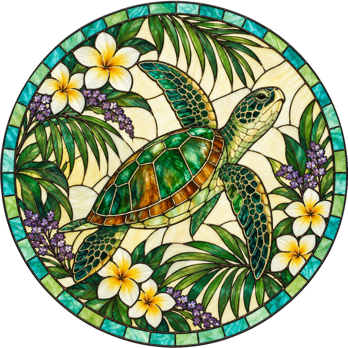 Serene Sea Turtle Stained Glass Style Suncatcher Window Ornament