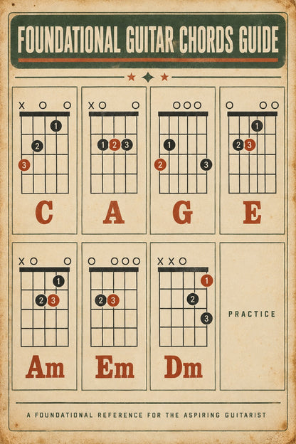 Foundational Guitar Chords Reference Chart Unframed Wall Art Poster