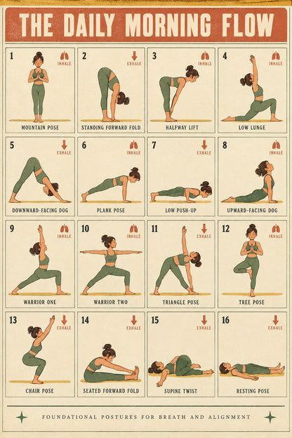 The Daily Morning Flow Poster, Beginner Yoga Chart Wall Art