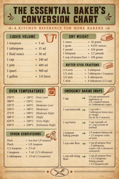 Bakers Kitchen Reference Guide Chart Poster
