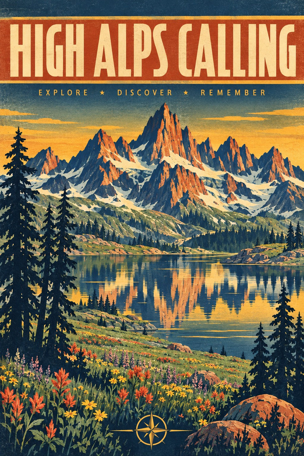 High Alps Calling National Park Vintage Travel Art Poster