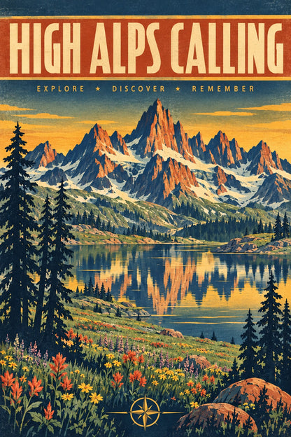 High Alps Calling National Park Vintage Travel Art Poster