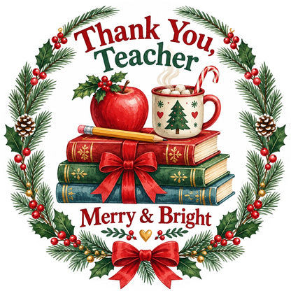 Teacher Cozy Holiday Desk Stack Ceramic Christmas Ornament