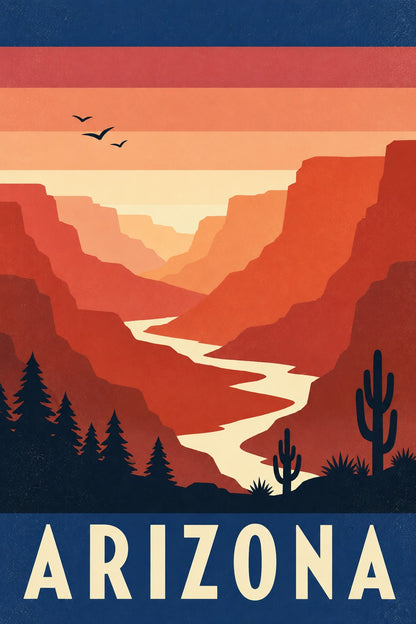 Arizona Vintage Travel Poster, Desert Canyon Wall Art