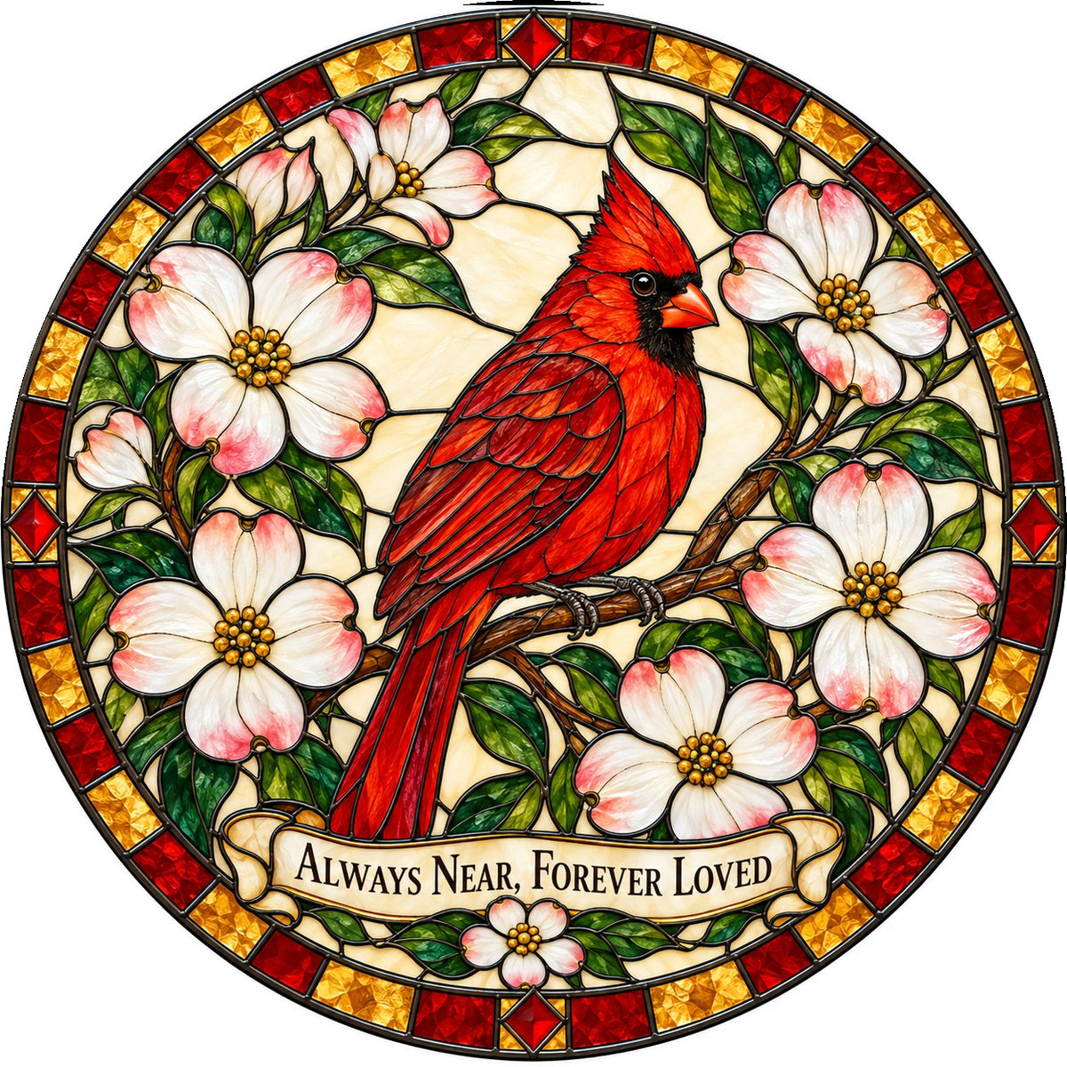 Cardinal Dogwood Glass Suncatcher Window Hanging Memorial Ornament