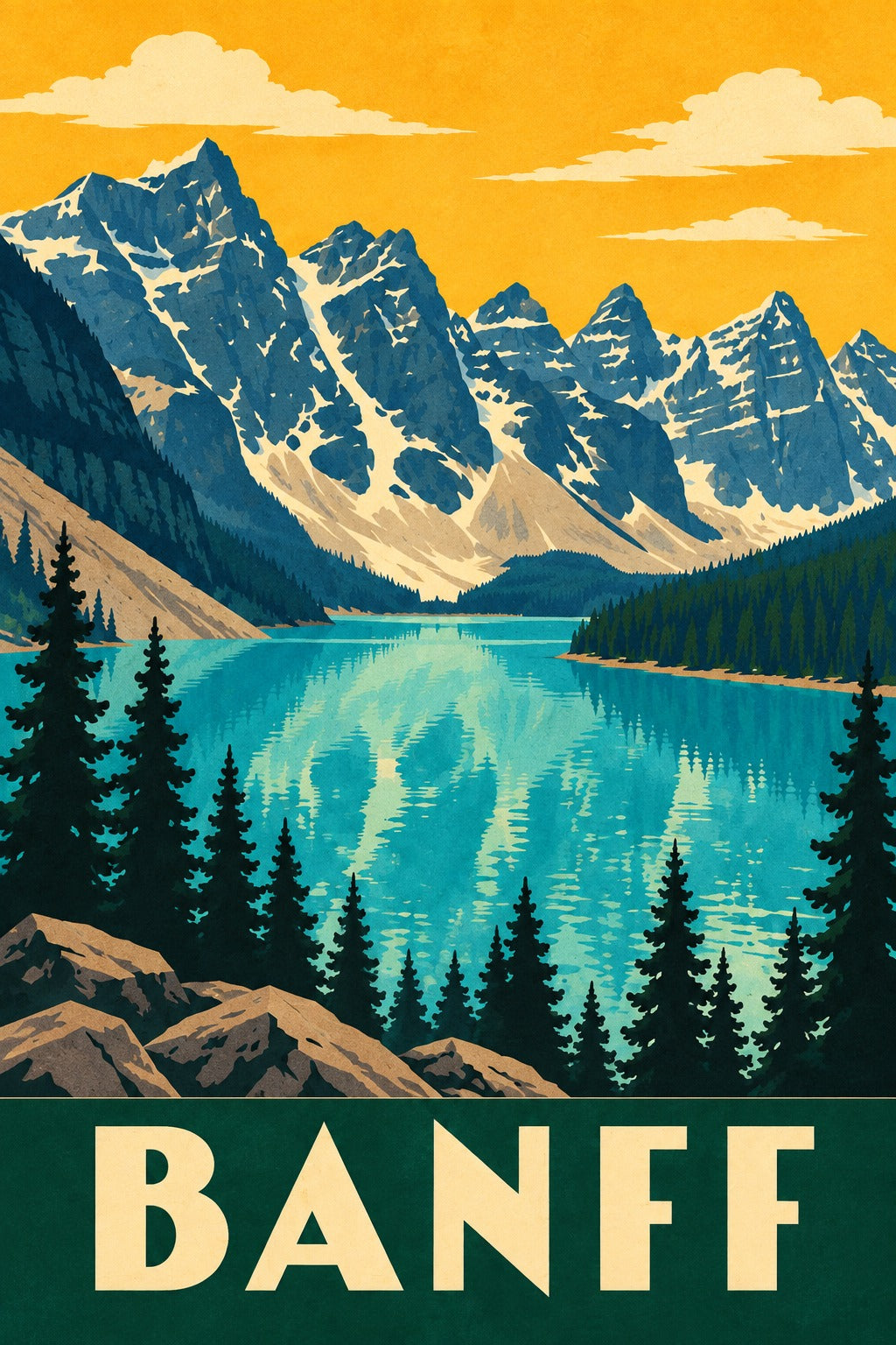 Banff Vintage Travel Poster, Retro Canadian Rockies Wall Art