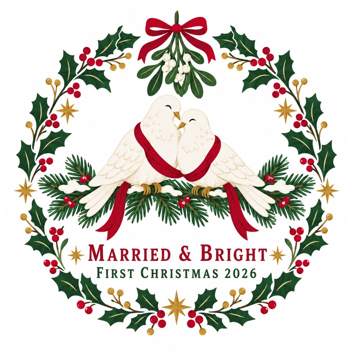 Married and Bright First Christmas Turtledoves Ceramic Ornament