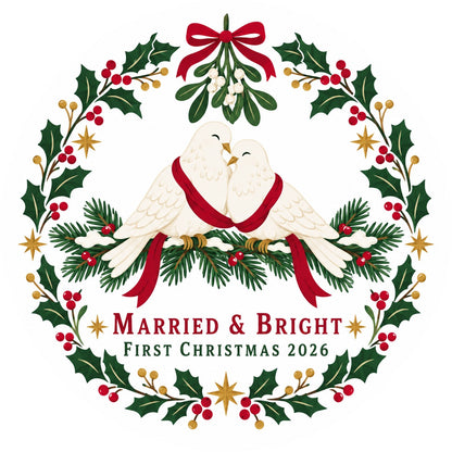Married and Bright First Christmas Turtledoves Ceramic Ornament