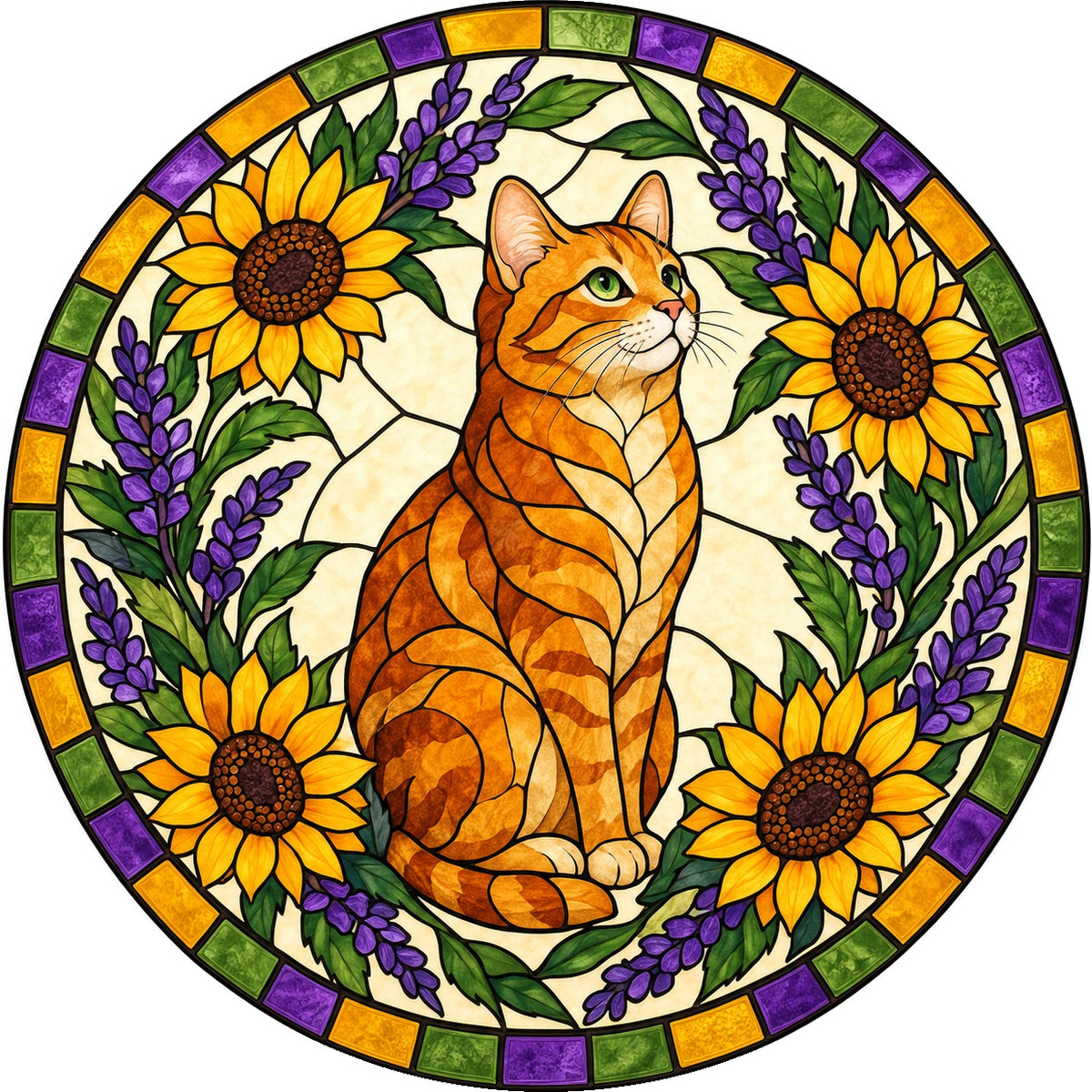 Sunlit Garden Tabby Suncatcher, Glass Cat Window Hanging Ornament