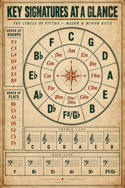 Piano Key Signature Companion Music Theory Poster