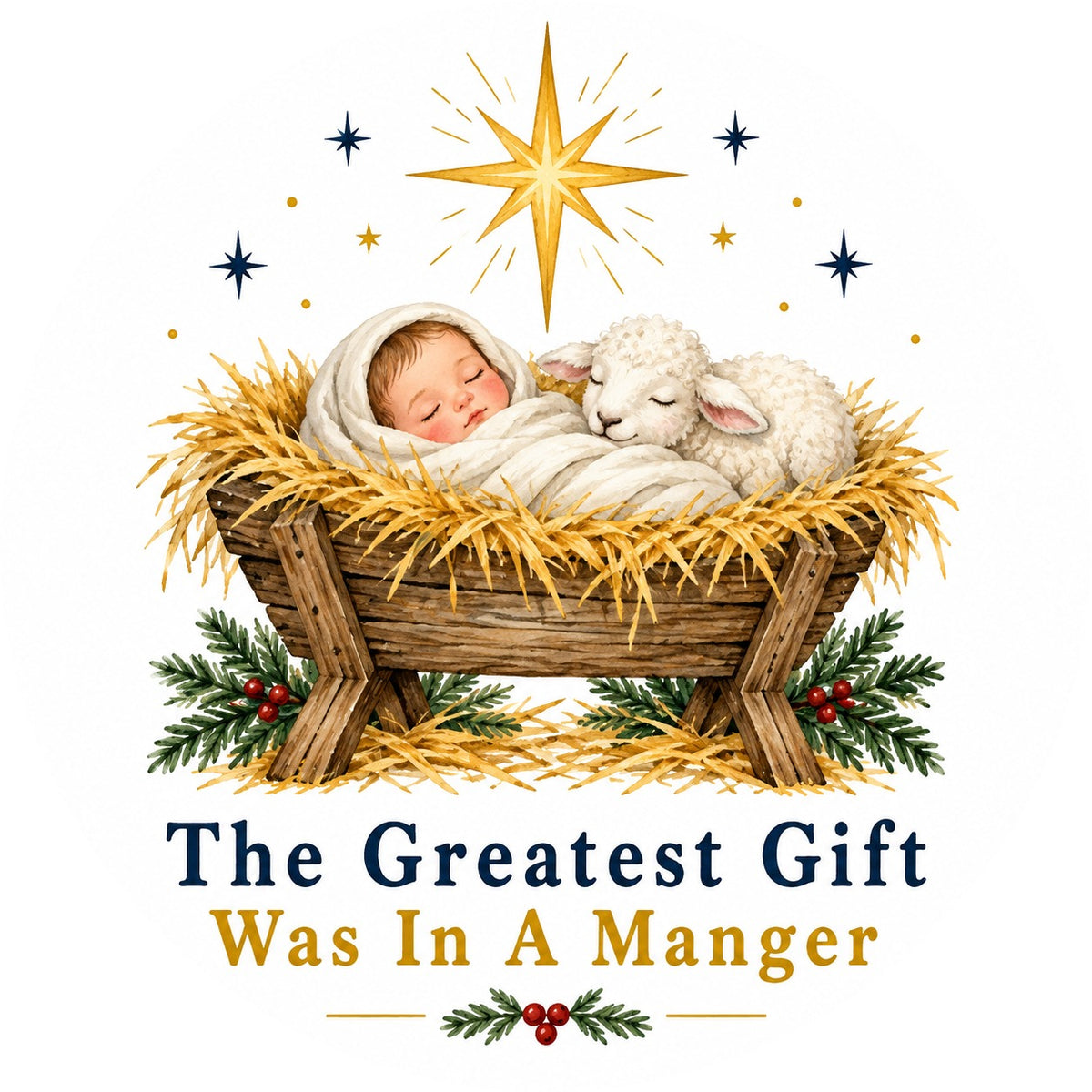 Greatest Gift Manger Keepsake Nativity Round Ceramic Christmas Ornament