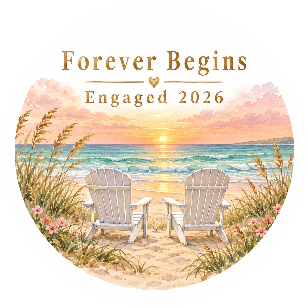 Sunset Seaside Engagement Keepsake Ceramic Christmas Tree Ornament