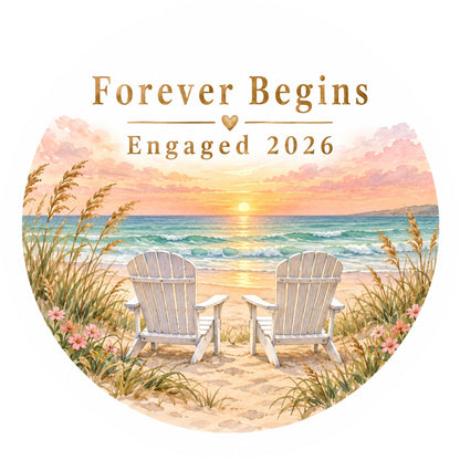 Sunset Seaside Engagement Keepsake Ceramic Christmas Tree Ornament